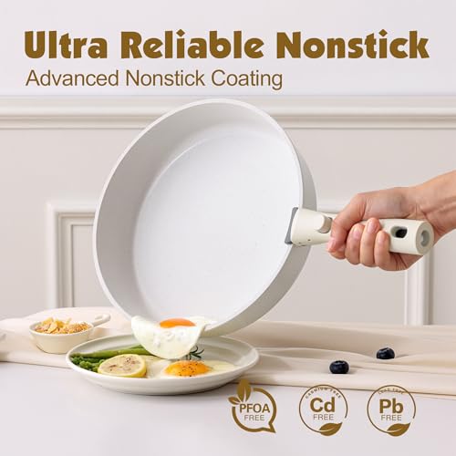 SENSARTE 17 Piece Pots and Pans Set, Nonstick Detachable Handle Cookware Set, Induction Kitchen Cookware Set with Removable Handle, Healthy Non Stick for RV, Dishwasher ＆ Oven Safe, PFOA Free (White) - My Kitchen Products
