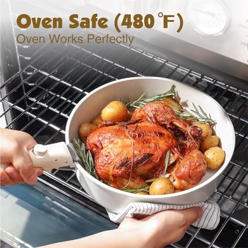 SENSARTE 17 Piece Pots and Pans Set, Nonstick Detachable Handle Cookware Set, Induction Kitchen Cookware Set with Removable Handle, Healthy Non Stick for RV, Dishwasher ＆ Oven Safe, PFOA Free (White) - My Kitchen Products