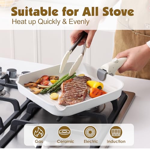 SENSARTE 17 Piece Pots and Pans Set, Nonstick Detachable Handle Cookware Set, Induction Kitchen Cookware Set with Removable Handle, Healthy Non Stick for RV, Dishwasher ＆ Oven Safe, PFOA Free (White) - My Kitchen Products