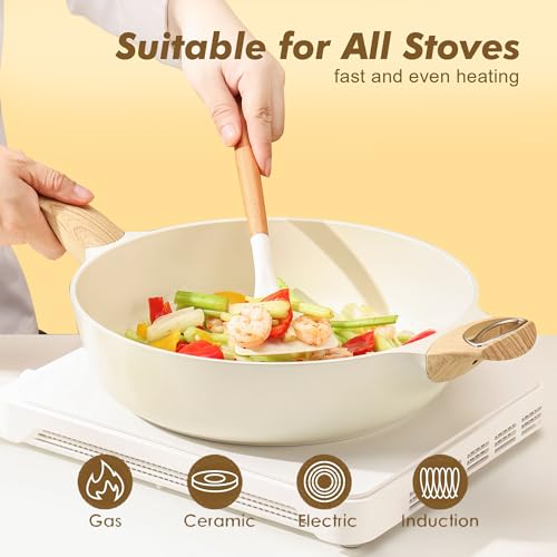 SENSARTE Ceramic Nonstick Frying Pan Skillet with Lid, 12 Inch Large Deep Frying Pan, 5 Qt Saute Pan, Induction Pan, Healthy Non Toxic Cooking Pan with Helper Handle, PFOA PFAS PTFE Free - My Kitchen Products