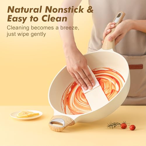 SENSARTE Ceramic Nonstick Frying Pan Skillet with Lid, 12 Inch Large Deep Frying Pan, 5 Qt Saute Pan, Induction Pan, Healthy Non Toxic Cooking Pan with Helper Handle, PFOA PFAS PTFE Free - My Kitchen Products