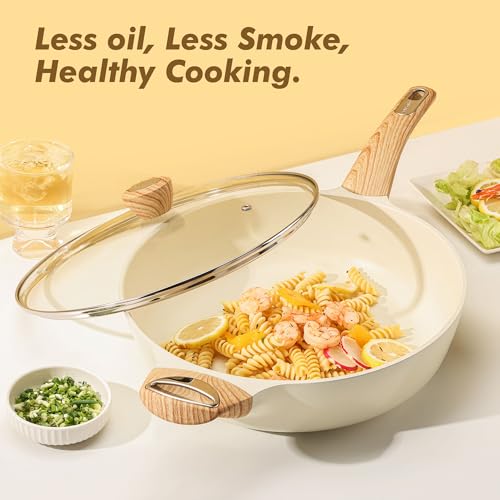 SENSARTE Ceramic Nonstick Frying Pan Skillet with Lid, 12 Inch Large Deep Frying Pan, 5 Qt Saute Pan, Induction Pan, Healthy Non Toxic Cooking Pan with Helper Handle, PFOA PFAS PTFE Free - My Kitchen Products