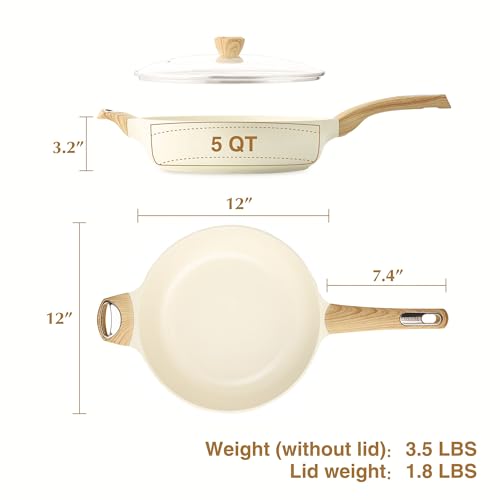 SENSARTE Ceramic Nonstick Frying Pan Skillet with Lid, 12 Inch Large Deep Frying Pan, 5 Qt Saute Pan, Induction Pan, Healthy Non Toxic Cooking Pan with Helper Handle, PFOA PFAS PTFE Free - My Kitchen Products