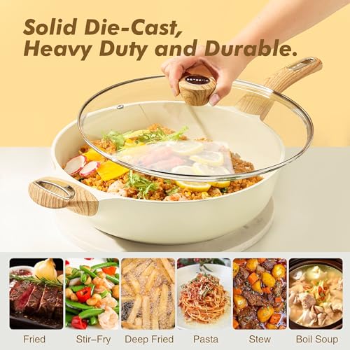 SENSARTE Ceramic Nonstick Frying Pan Skillet with Lid, 12 Inch Large Deep Frying Pan, 5 Qt Saute Pan, Induction Pan, Healthy Non Toxic Cooking Pan with Helper Handle, PFOA PFAS PTFE Free - My Kitchen Products