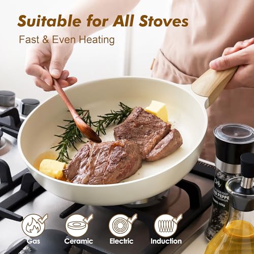 SENSARTE Ceramic Nonstick Frying Pan Small Skillet 8/9.5/11/12.5Inch Non Stick Omelet Pan, Non-toxic Kitchen Cooking Chef's Pan, Free of Intentionally Added PFOA/PFAS/PTFE, Induction Compatible, White - My Kitchen Products