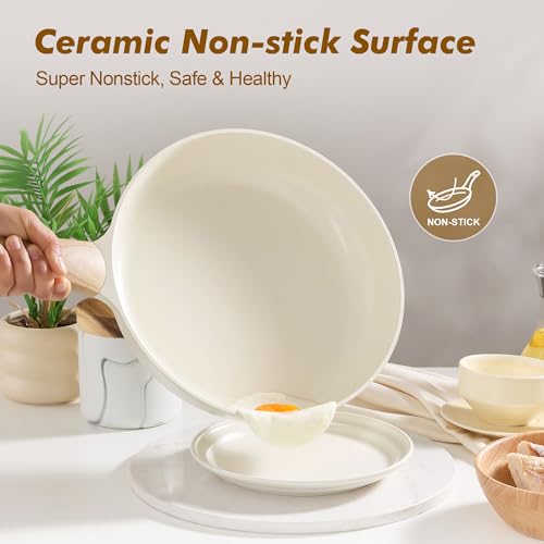 SENSARTE Ceramic Nonstick Frying Pan Small Skillet 8/9.5/11/12.5Inch Non Stick Omelet Pan, Non-toxic Kitchen Cooking Chef's Pan, Free of Intentionally Added PFOA/PFAS/PTFE, Induction Compatible, White - My Kitchen Products