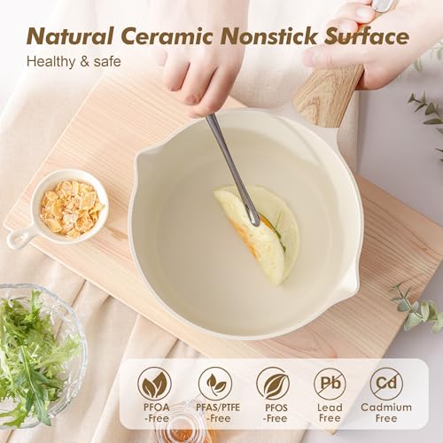SENSARTE Ceramic Nonstick Sauce Pan with Lid, 1.5 Quart Small Saucepan, White Cooking Pot with Stay Cool Handle, Non toxic Kitchen Sauce Pot, Non stick Saucier Pan, Induction Pot, PFOA PTFE PFAS Free - My Kitchen Products