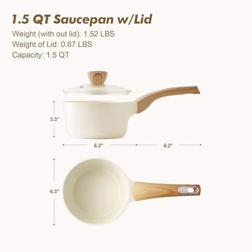 SENSARTE Ceramic Nonstick Sauce Pan with Lid, 1.5 Quart Small Saucepan, White Cooking Pot with Stay Cool Handle, Non toxic Kitchen Sauce Pot, Non stick Saucier Pan, Induction Pot, PFOA PTFE PFAS Free - My Kitchen Products