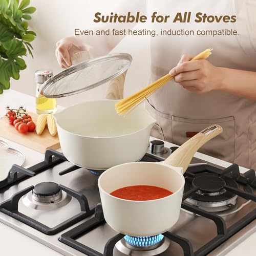 SENSARTE Ceramic Nonstick Sauce Pan with Lid, 1.5 Quart Small Saucepan, White Cooking Pot with Stay Cool Handle, Non toxic Kitchen Sauce Pot, Non stick Saucier Pan, Induction Pot, PFOA PTFE PFAS Free - My Kitchen Products