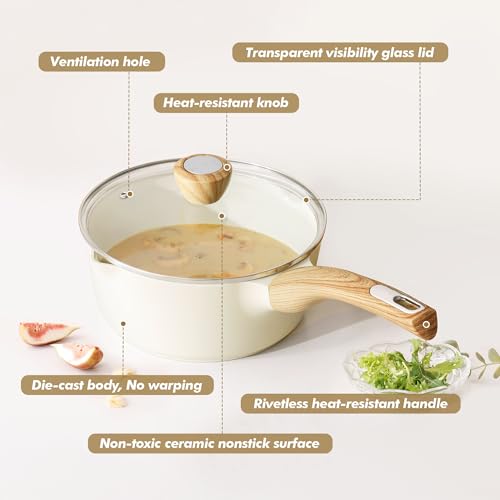 SENSARTE Ceramic Nonstick Sauce Pan with Lid, 1.5 Quart Small Saucepan, White Cooking Pot with Stay Cool Handle, Non toxic Kitchen Sauce Pot, Non stick Saucier Pan, Induction Pot, PFOA PTFE PFAS Free - My Kitchen Products