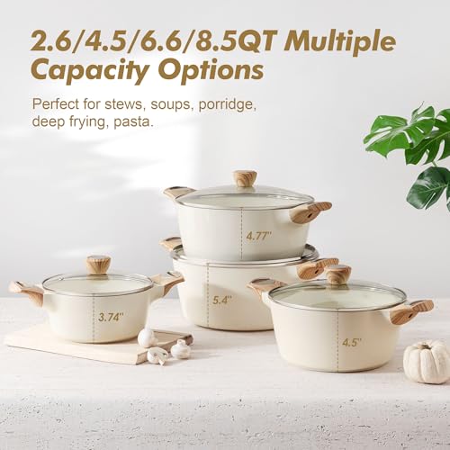 SENSARTE Ceramic Nonstick Stock Pot with Lid, 2.6/4.5/6.6/8.5/11 QT Soup Pot Casserole Pot, Non-toxic Healthy Pasta Pot, Large Cooking Pot Stew Pot, Induction Compatible, PFOA PFAS PTFE Free, White - My Kitchen Products