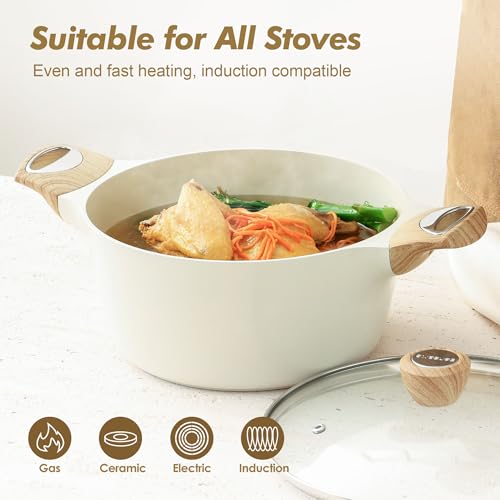 SENSARTE Ceramic Nonstick Stock Pot with Lid, 2.6/4.5/6.6/8.5/11 QT Soup Pot Casserole Pot, Non-toxic Healthy Pasta Pot, Large Cooking Pot Stew Pot, Induction Compatible, PFOA PFAS PTFE Free, White - My Kitchen Products