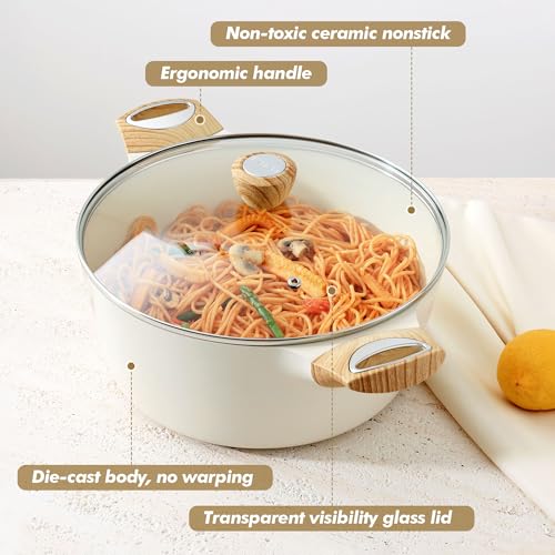 SENSARTE Ceramic Nonstick Stock Pot with Lid, 2.6/4.5/6.6/8.5/11 QT Soup Pot Casserole Pot, Non-toxic Healthy Pasta Pot, Large Cooking Pot Stew Pot, Induction Compatible, PFOA PFAS PTFE Free, White - My Kitchen Products
