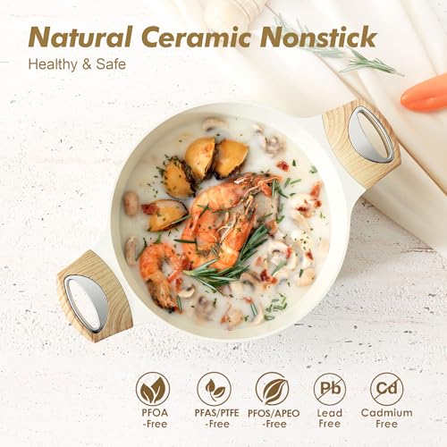 SENSARTE Ceramic Nonstick Stock Pot with Lid, 2.6/4.5/6.6/8.5/11 QT Soup Pot Casserole Pot, Non-toxic Healthy Pasta Pot, Large Cooking Pot Stew Pot, Induction Compatible, PFOA PFAS PTFE Free, White - My Kitchen Products