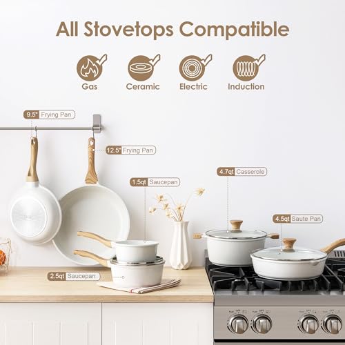 SENSARTE Nonstick Ceramic Cookware Set 16-Piece, Healthy Pots and Pans Set, Non-toxic Kitchen Cooking Set with Stay-Cool Handles, Silicone Utensils and Pot Protectors, PFAS/PTFE/PFOA Free - My Kitchen Products