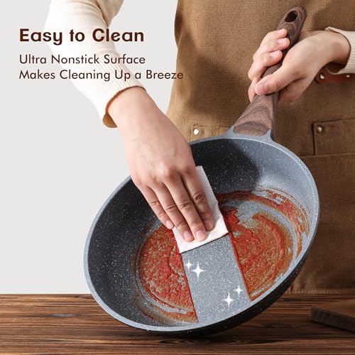 SENSARTE Nonstick Frying Pan Skillet, Swiss Granite Coating Omelette Pan, Healthy Stone Cookware Chef's Pan, PFOA Free (8/9.5/10/11/12.5 Inch) (8 Inch) - My Kitchen Products
