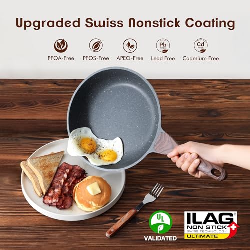 SENSARTE Nonstick Frying Pan Skillet, Swiss Granite Coating Omelette Pan, Healthy Stone Cookware Chef's Pan, PFOA Free (8/9.5/10/11/12.5 Inch) (8 Inch) - My Kitchen Products
