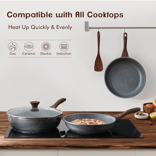 SENSARTE Nonstick Frying Pan Skillet, Swiss Granite Coating Omelette Pan, Healthy Stone Cookware Chef's Pan, PFOA Free (8/9.5/10/11/12.5 Inch) (8 Inch) - My Kitchen Products