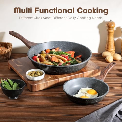 SENSARTE Nonstick Frying Pan Skillet, Swiss Granite Coating Omelette Pan, Healthy Stone Cookware Chef's Pan, PFOA Free (8/9.5/10/11/12.5 Inch) (8 Inch) - My Kitchen Products