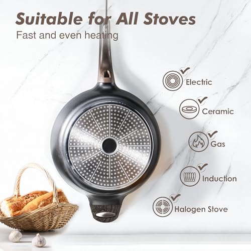 SENSARTE Nonstick Frying Pan Skillet with Lid, 12 Inch Large Deep Frying Pan, 5 Qt Non Stick Saute Pan with Cover, Induction Pan, Healthy Non Toxic Cooking Pan with Helper Handle, PFOA PFOS Free - My Kitchen Products