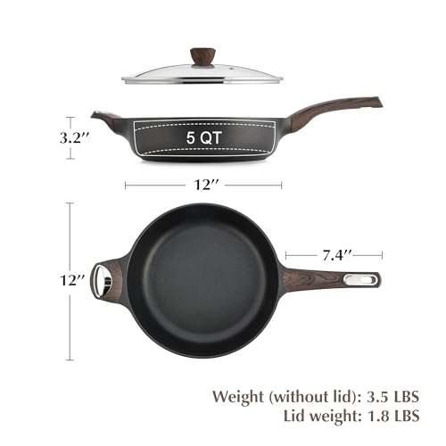 SENSARTE Nonstick Frying Pan Skillet with Lid, 12 Inch Large Deep Frying Pan, 5 Qt Non Stick Saute Pan with Cover, Induction Pan, Healthy Non Toxic Cooking Pan with Helper Handle, PFOA PFOS Free - My Kitchen Products