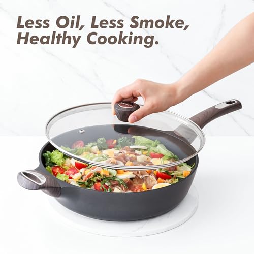 SENSARTE Nonstick Frying Pan Skillet with Lid, 12 Inch Large Deep Frying Pan, 5 Qt Non Stick Saute Pan with Cover, Induction Pan, Healthy Non Toxic Cooking Pan with Helper Handle, PFOA PFOS Free - My Kitchen Products