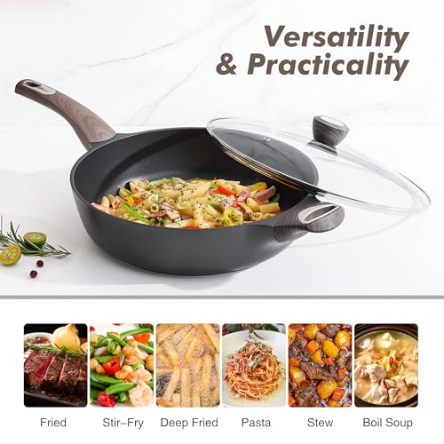 SENSARTE Nonstick Frying Pan Skillet with Lid, 12 Inch Large Deep Frying Pan, 5 Qt Non Stick Saute Pan with Cover, Induction Pan, Healthy Non Toxic Cooking Pan with Helper Handle, PFOA PFOS Free - My Kitchen Products