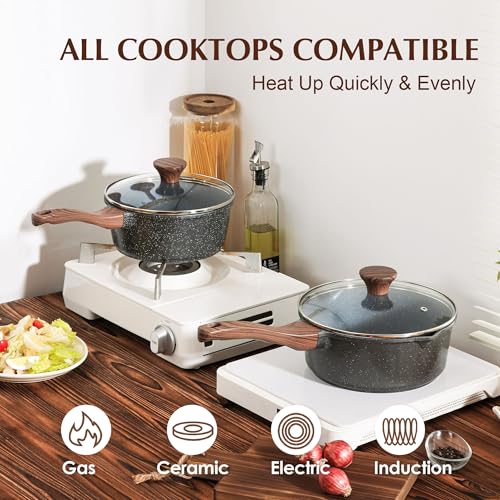 SENSARTE Nonstick Saucepan with Lid, 1.5 Quarts Small Pot with Swiss Granite Coating, Stay-cool Handle, Multipurpose Handy Sauce Pot Small Kitchen Cooking Pot, Induction Comptable, PFOA Free - My Kitchen Products