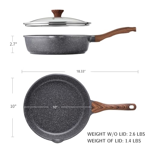 SENSARTE Nonstick Skillet, Deep Frying Pan 10/11/12-inch, Saute Pan with Lid, Stay-cool Handle, Healthy Stone Cookware Cooking Pan, Induction Compatible (10-Inch/3.5QT) - My Kitchen Products