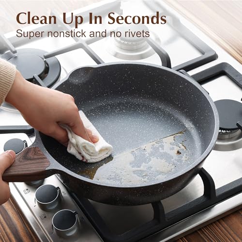 SENSARTE Nonstick Skillet, Deep Frying Pan 10/11/12-inch, Saute Pan with Lid, Stay-cool Handle, Healthy Stone Cookware Cooking Pan, Induction Compatible (10-Inch/3.5QT) - My Kitchen Products
