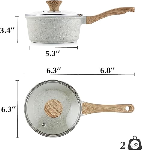 SENSARTE White Ceramic Nonstick Saucepan with Lid Set, Small Cooking Pot with Stay Cool Handle, Induction Compatible Saucepot, White Granite Coating, PFOA/PFAS Free, 1.5 + 2.5QT - My Kitchen Products