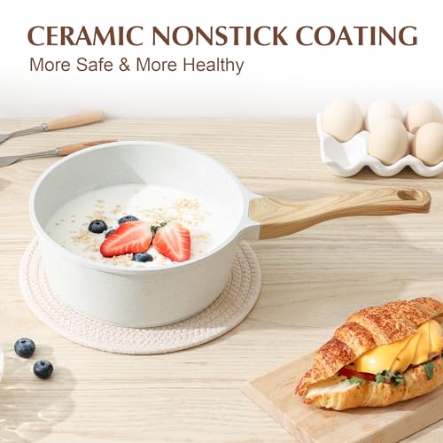 SENSARTE White Ceramic Nonstick Saucepan with Lid Set, Small Cooking Pot with Stay Cool Handle, Induction Compatible Saucepot, White Granite Coating, PFOA/PFAS Free, 1.5 + 2.5QT - My Kitchen Products