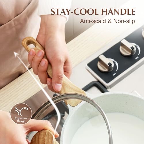 SENSARTE White Ceramic Nonstick Saucepan with Lid Set, Small Cooking Pot with Stay Cool Handle, Induction Compatible Saucepot, White Granite Coating, PFOA/PFAS Free, 1.5 + 2.5QT - My Kitchen Products
