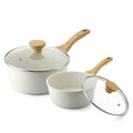 SENSARTE White Ceramic Nonstick Saucepan with Lid Set, Small Cooking Pot with Stay Cool Handle, Induction Compatible Saucepot, White Granite Coating, PFOA/PFAS Free, 1.5 + 2.5QT - My Kitchen Products