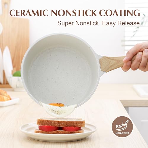 SENSARTE White Ceramic Nonstick Saucepan with Lid Set, Small Cooking Pot with Stay Cool Handle, Induction Compatible Saucepot, White Granite Coating, PFOA/PFAS Free, 1.5 + 2.5QT - My Kitchen Products