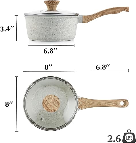 SENSARTE White Ceramic Nonstick Saucepan with Lid Set, Small Cooking Pot with Stay Cool Handle, Induction Compatible Saucepot, White Granite Coating, PFOA/PFAS Free, 1.5 + 2.5QT - My Kitchen Products