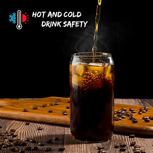 SENTVEND 16 Oz Drinking Glasses with Bamboo Lids and Glass Straw - 8 Pcs Glass Cups Beer Ice Coffee Glasses Cute Aesthetic Cup Great for Coffee Bar Accessories Include 2 Cleaning Brushes - My Kitchen Products