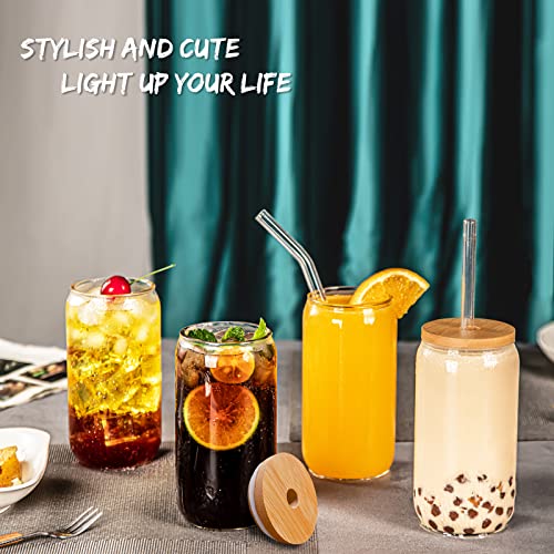 SENTVEND 16 Oz Drinking Glasses with Bamboo Lids and Glass Straw - 8 Pcs Glass Cups Beer Ice Coffee Glasses Cute Aesthetic Cup Great for Coffee Bar Accessories Include 2 Cleaning Brushes - My Kitchen Products