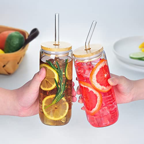 SENTVEND 20 Oz Drinking Glasses with Bamboo Lids and Glass Straw - 6 Pcs Glass Cups Beer Ice Coffee Glasses Cute Aesthetic Cup Great for Coffee Bar Accessories Include 2 Cleaning Brushes - My Kitchen Products
