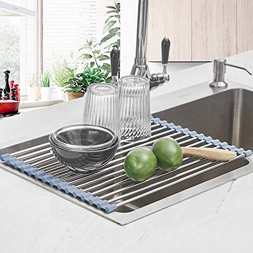 Seropy Roll Up Dish Drying Rack, Over the Sink Dish Drying Rack Kitchen Rolling Dish Drainer, Foldable Sink Rack Mat Stainless Steel Wire Dish Drying Rack for Kitchen Sink Counter Storage 17.5x11.8 - My Kitchen Products