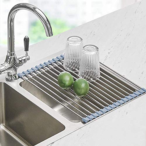 Seropy Roll Up Dish Drying Rack, Over the Sink Dish Drying Rack Kitchen Rolling Dish Drainer, Foldable Sink Rack Mat Stainless Steel Wire Dish Drying Rack for Kitchen Sink Counter Storage 17.5x11.8 - My Kitchen Products