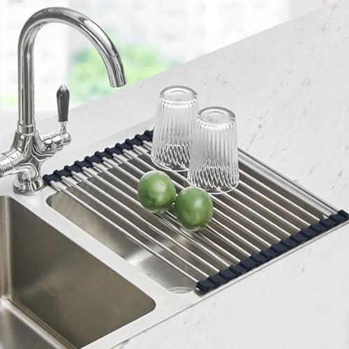 Seropy Roll Up Dish Drying Rack Over the Sink Drying Rack for Kitchen Counter, Rolling Dish Rack Over Sink Mat, Foldable Dish Drainer Stainless Steel Rack Kitchen Organization Gadgets 17.5"x11.8" - My Kitchen Products