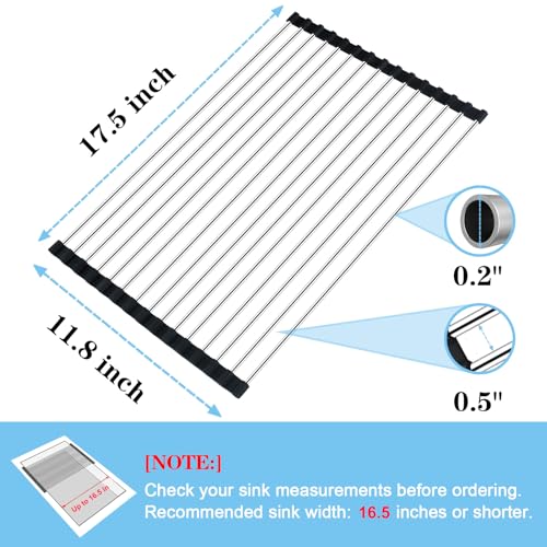 Seropy Roll Up Dish Drying Rack Over the Sink Drying Rack for Kitchen Counter, Rolling Dish Rack Over Sink Mat, Foldable Dish Drainer Stainless Steel Rack Kitchen Organization Gadgets 17.5"x11.8" - My Kitchen Products