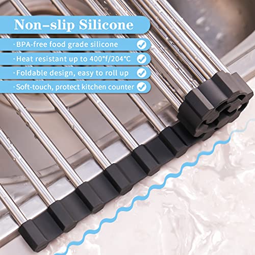 Seropy Roll Up Dish Drying Rack Over the Sink Drying Rack for Kitchen Counter, Rolling Dish Rack Over Sink Mat, Foldable Dish Drainer Stainless Steel Rack Kitchen Organization Gadgets 17.5"x11.8" - My Kitchen Products