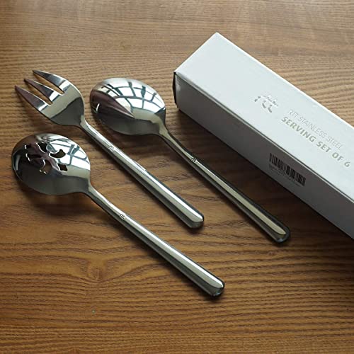 Serving Spoon x 2,Slotted Serving Spoon x 2,Serving Forks x 2,RTT 9 Inch Stainless Steel Catering Serving Utensils for Party Buffet Dinner Banquet Kitchen Basics (Silver Mirror Finish) - My Kitchen Products