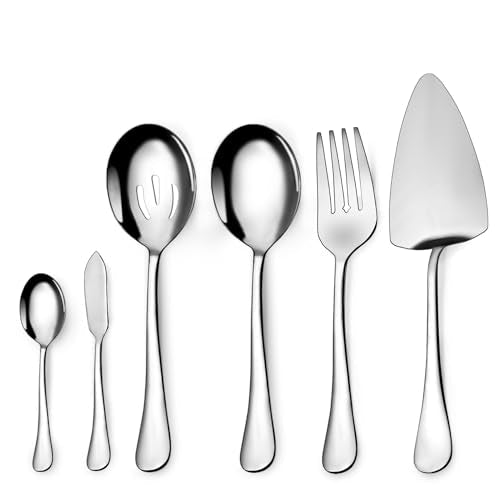 Serving Utensil Set,6piece Serving Utensil Setwith Serving Spoons，Serving Forks，Serving Tongs Soup Ladle and Pie Server