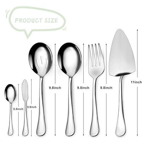 Serving Utensil Set,6piece Serving Utensil Setwith Serving Spoons，Serving Forks，Serving Tongs Soup Ladle and Pie Server Buffet Catering Serving Utensils,Dishwasher Safe (5.5-11Inch-Serving Set-6pcs) - My Kitchen Products