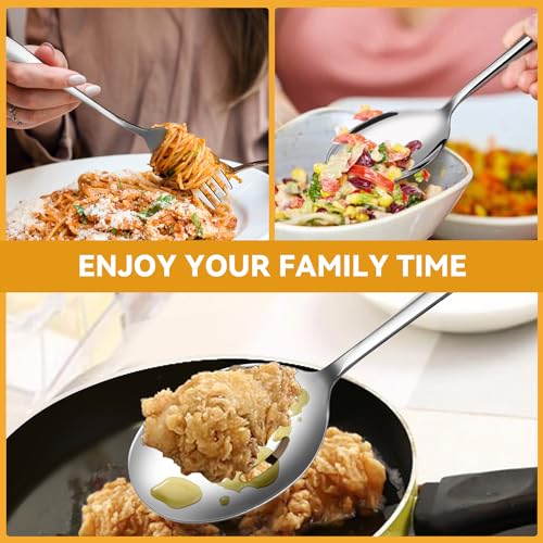 Serving Utensils Set for Partie, Silver Stainless Steel Metal Serveware Large Serving Spoons, Slotted Spoons, Forks, Tongs, Soup and Skimmer Spoon, Cake Server for Buffet, Catering, Entertaining 15pcs - My Kitchen Products
