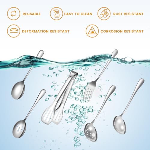 Serving Utensils Set for Partie, Silver Stainless Steel Metal Serveware Large Serving Spoons, Slotted Spoons, Forks, Tongs, Soup and Skimmer Spoon, Cake Server for Buffet, Catering, Entertaining 15pcs - My Kitchen Products