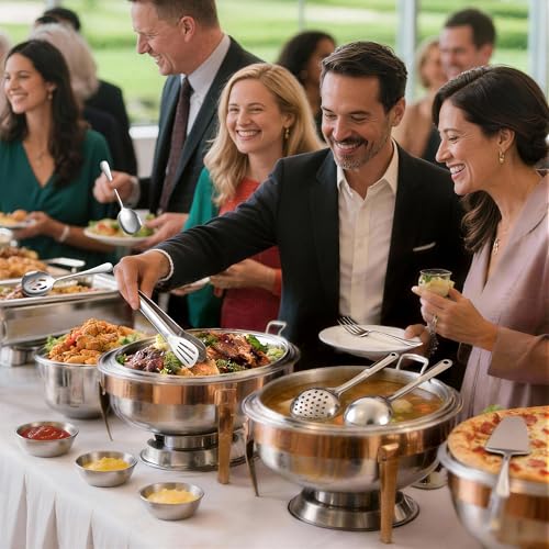 Serving Utensils Set for Partie, Stainless Steel Metal Serveware Flatware Large Serving Spoons, Slotted Spoons, Forks, Tongs, Soup and Skimmer Spoon, Cake Server for Buffet, Party, Catering - My Kitchen Products